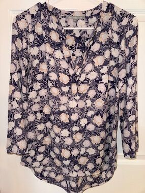 daniel rainn Navy Floral Split-Neck Long-Sleeve Blouse